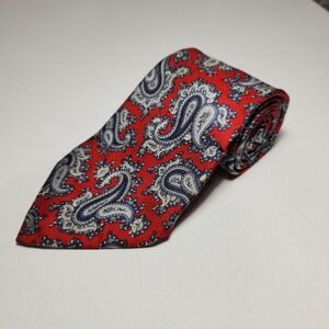 Christian Dior Vintage Red 100% Silk Paisley‎ Necktie Woven In Italy